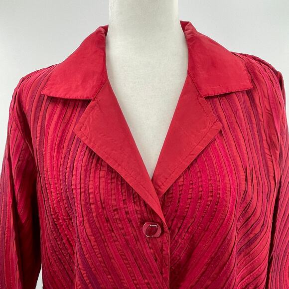 Parsley & Sage Red Multi Silk Textured Pintuck Long Sleeve Tunic Blouse Plus 1X - Picture 6 of 13